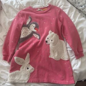 Mini Boden Girls 5/6 Pink Animal Sweater Dress